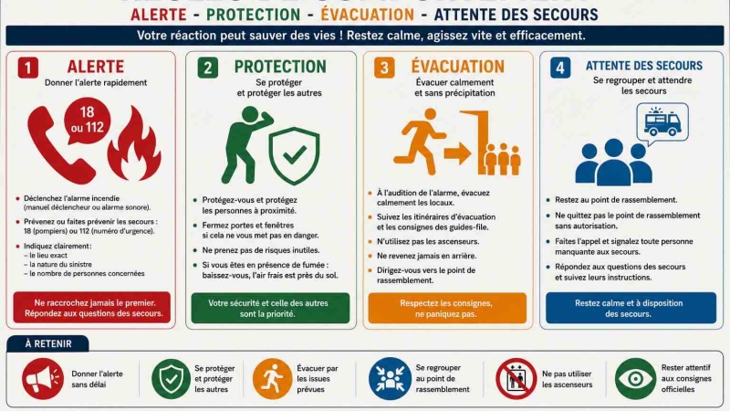 Règles de comportement alerte, protection, évacuation attente des secours